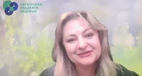 Luiza Romanadze, president of the Ukrainian Academy of Mediation, speaks on Zoom with her Massachusetts counterparts